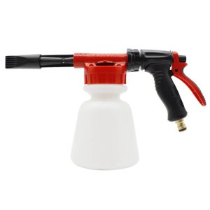 S816B Pistola de espuma para lavado de autos Rociador de manguera ajustable con pistola de espuma con esfera de relación 2,5-6, botella de 1L para manguera de jardín, para limpieza de coche/jardín